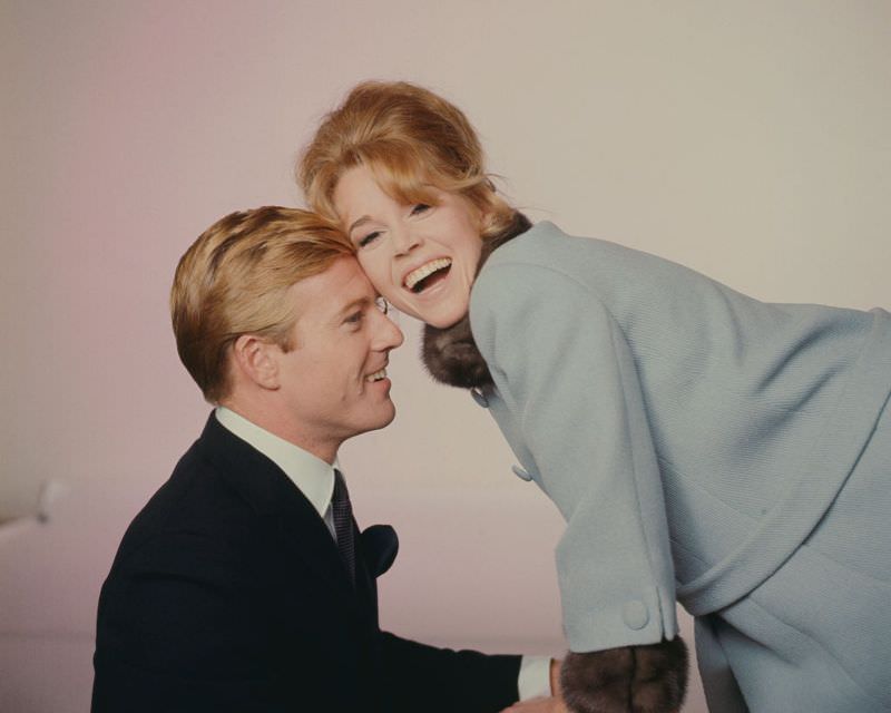 Robert Redford and Jane Fonda during the filming of 'Barefoot in the Park (1967)'