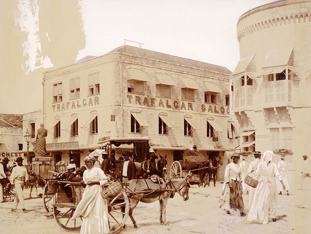 Street scene in Bridgetown, Barbados, West Indies, 1890.