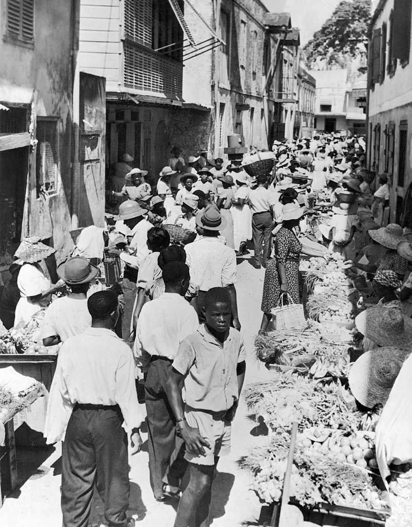 Market in a Street of Bridgetown in Barbados Around 1960.
