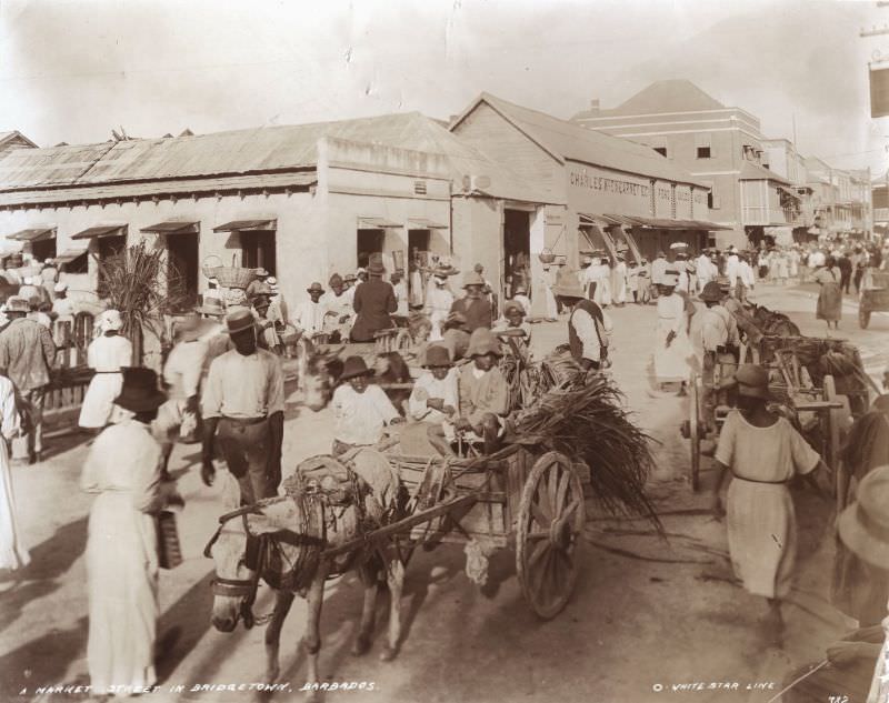 A market street in Bridgetown, 1870s