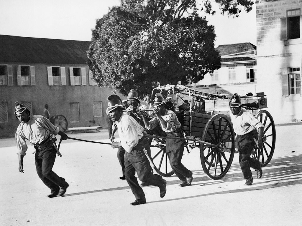 Training of Firemen in Bridgetown, 1930