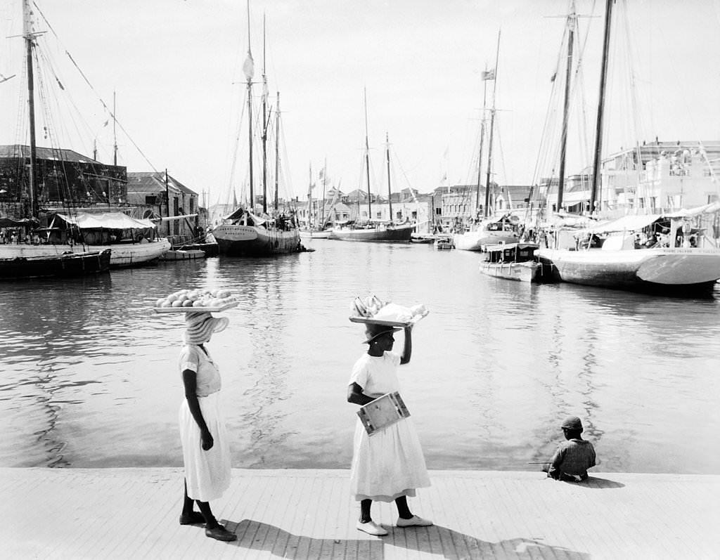 Wharf scene at Bridgetown, Barbados, 1910.