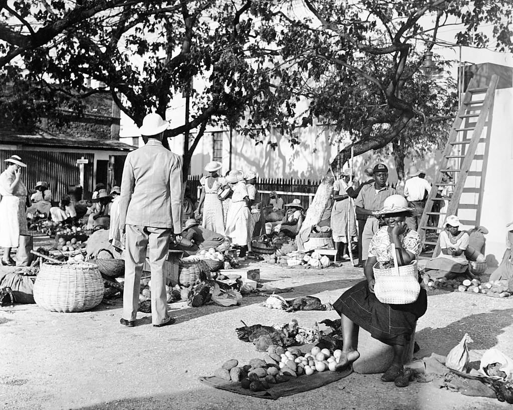 Market scene in old Bridgetown, Barbados, 1910.