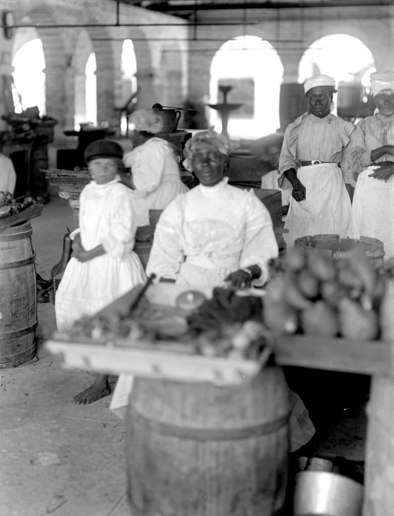 In the market at Bridgetown, Barbados, 1908.