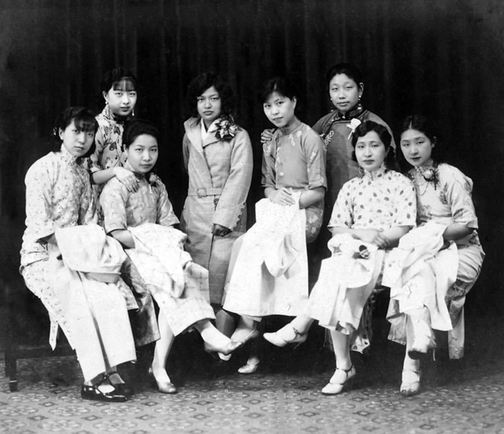 Young women in 1930s Shanghai proudly - and confidently showing off their unbound feet and modern, Western footwear.