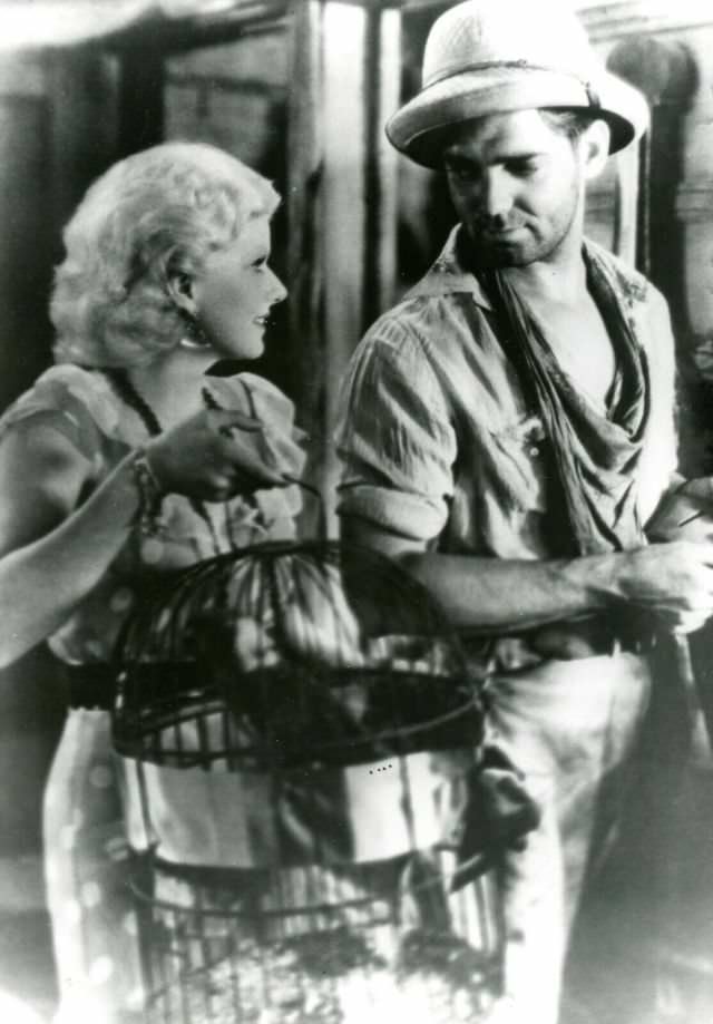 Jean Harlow and Clark Gable during the filming of 'Red Dust (1932)'