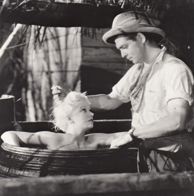 Jean Harlow and Clark Gable during the filming of 'Red Dust (1932)'