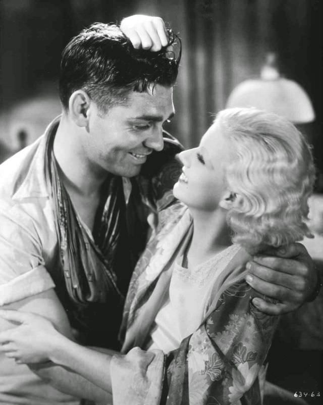 Jean Harlow and Clark Gable during the filming of 'Red Dust (1932)'