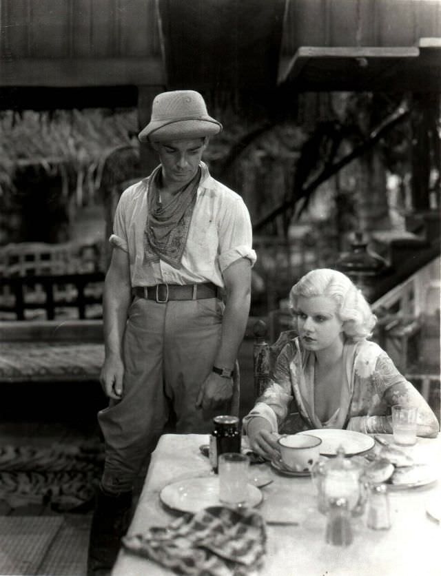 Jean Harlow and Clark Gable during the filming of 'Red Dust (1932)'