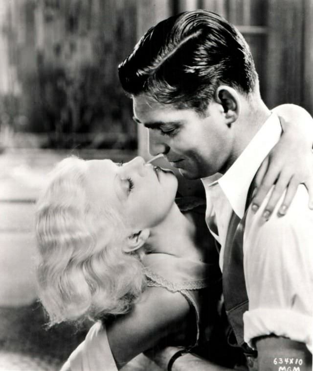 Jean Harlow and Clark Gable during the filming of 'Red Dust (1932)'