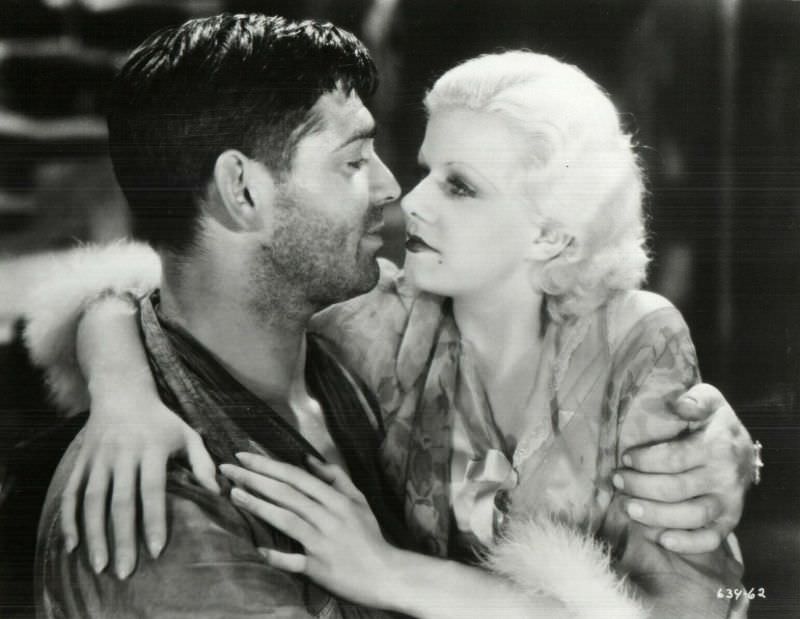 Jean Harlow and Clark Gable during the filming of 'Red Dust (1932)'