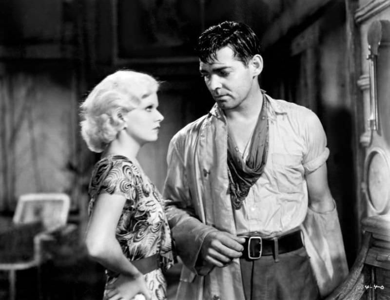 Jean Harlow and Clark Gable during the filming of 'Red Dust (1932)'