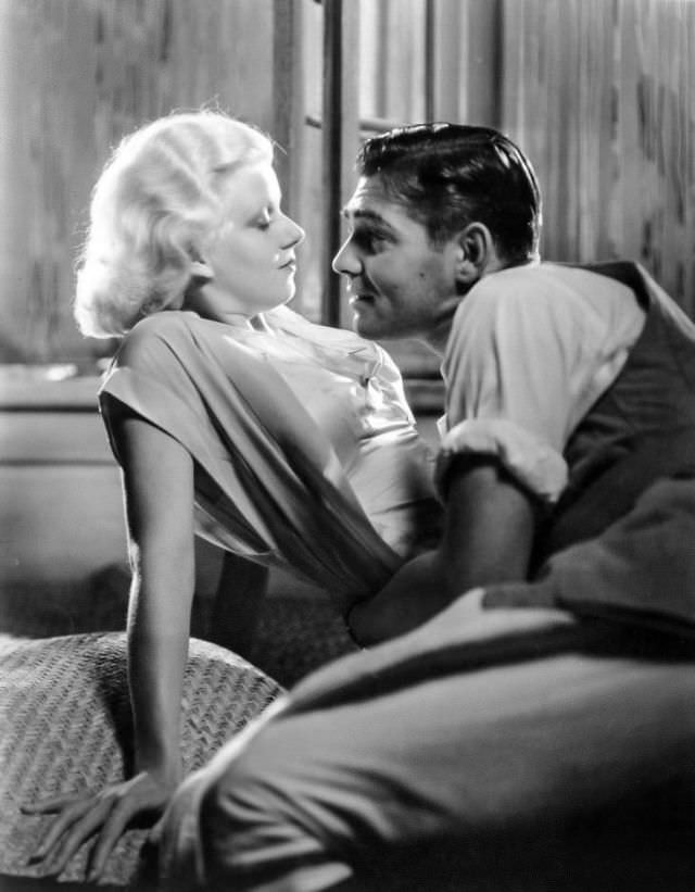 Jean Harlow and Clark Gable during the filming of 'Red Dust (1932)'