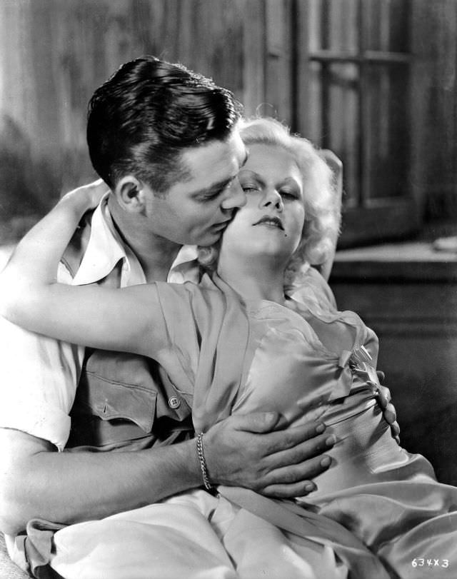 Jean Harlow and Clark Gable during the filming of 'Red Dust (1932)'