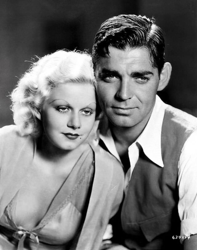 Jean Harlow and Clark Gable during the filming of 'Red Dust (1932)'