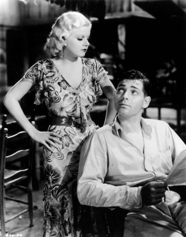 Jean Harlow and Clark Gable during the filming of 'Red Dust (1932)'