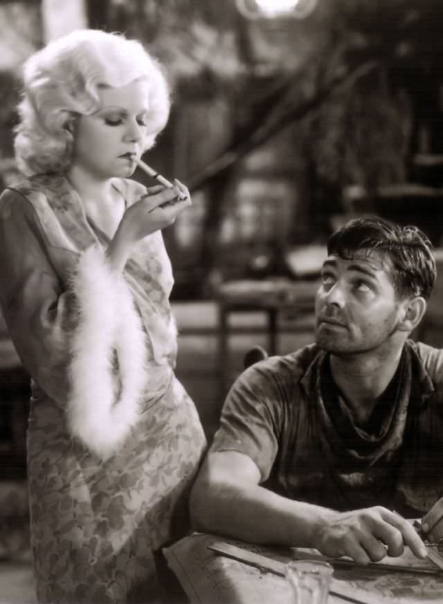 Jean Harlow and Clark Gable during the filming of 'Red Dust (1932)'