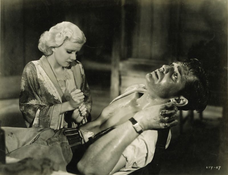 Jean Harlow and Clark Gable during the filming of 'Red Dust (1932)'