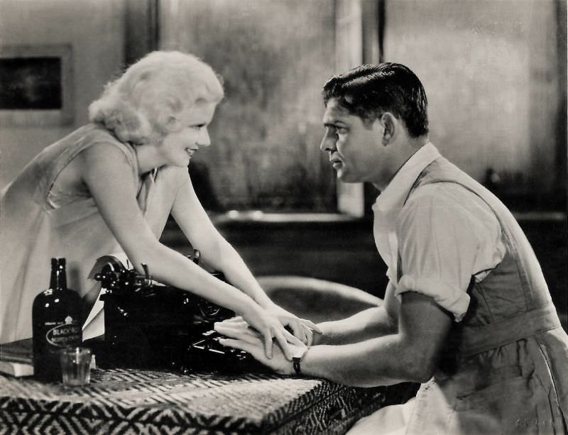 Jean Harlow and Clark Gable during the filming of 'Red Dust (1932)'