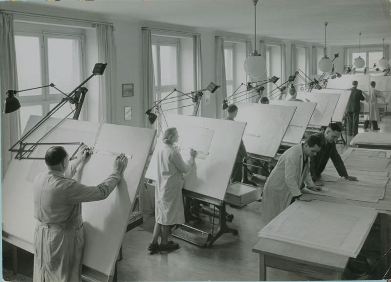 Engineering drafting office, 1951
