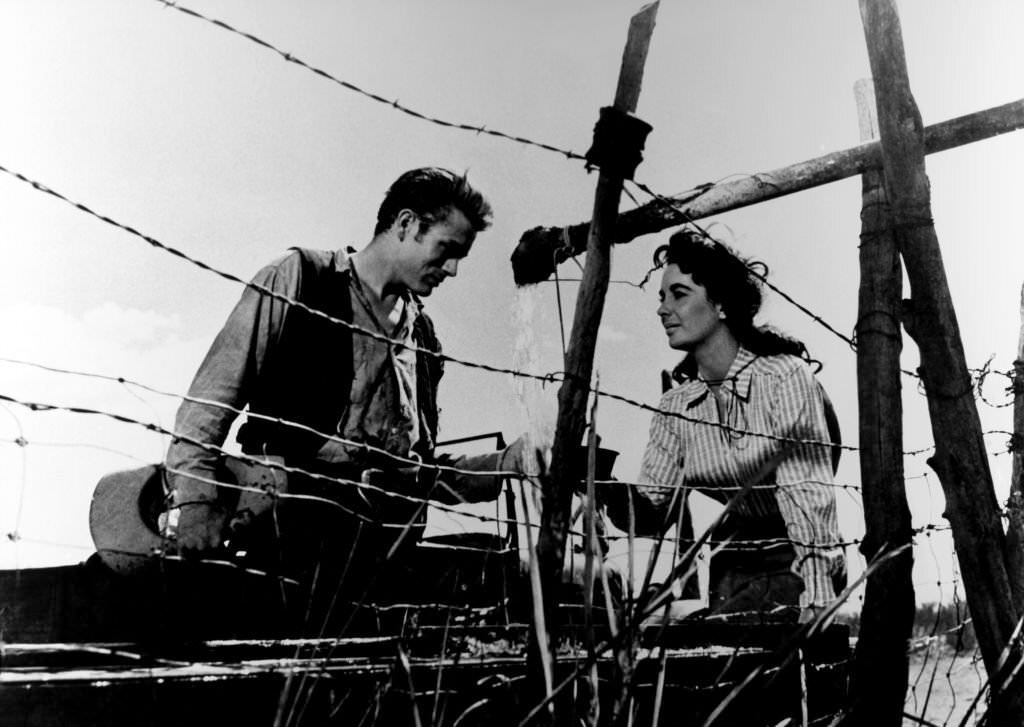 Elizabeth Taylor with James Dean in a publicity still from the film "Giant" during 19556 in the USA.