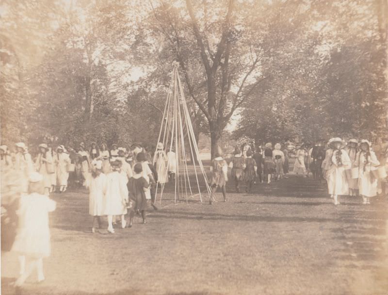 Girton School for Girls May pole at the May Revel celebration, circa 1910-15