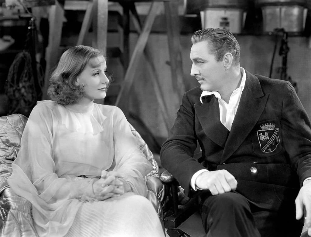 Greta Garbo and John Barrymore on the set of "Grand Hotel", 1932