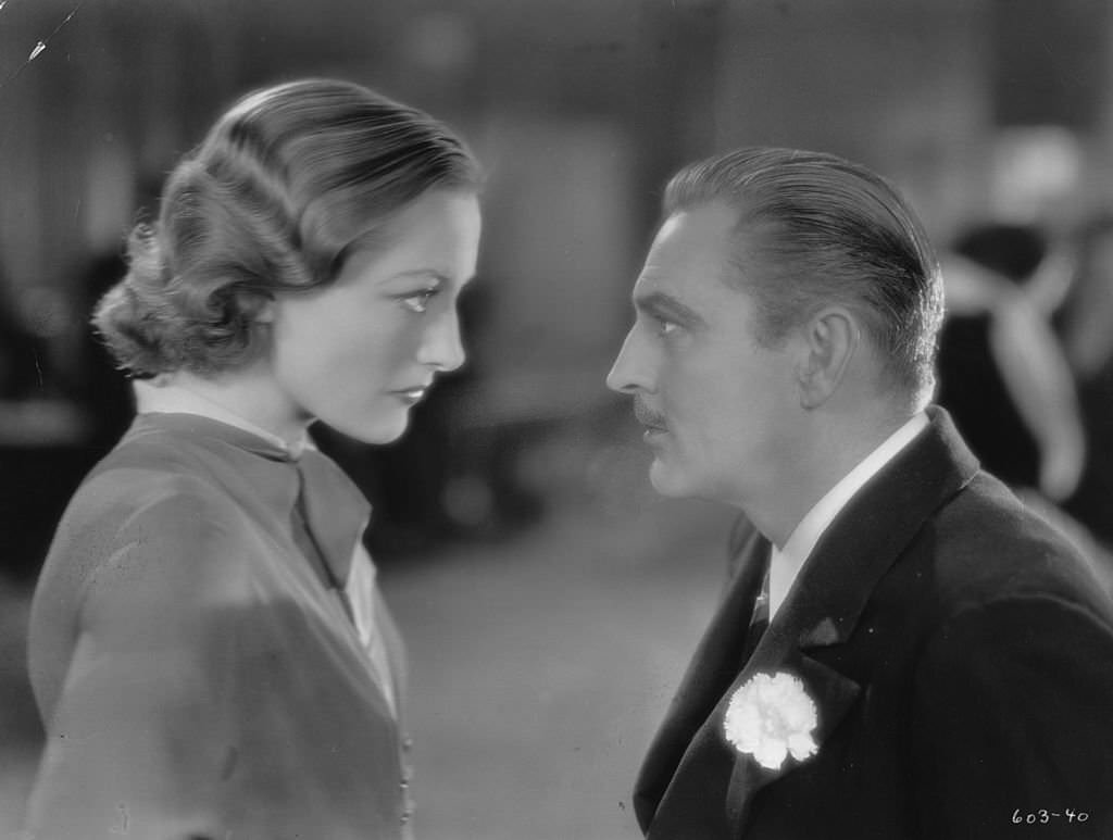 American screen stars Joan Crawford and John Barrymore have a face off in the 1932 classic 'Grand Hotel'.