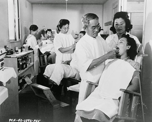 The attention of a dentist was part of the medical care afforded evacuees, licensed dentists amoung the evacuees performing this service.