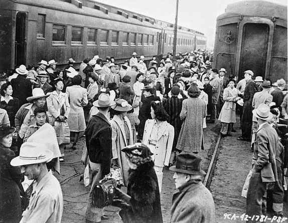 Other evacuees were transported from their residence areas to assembly centers by train / Signal Corps U.S. Army.