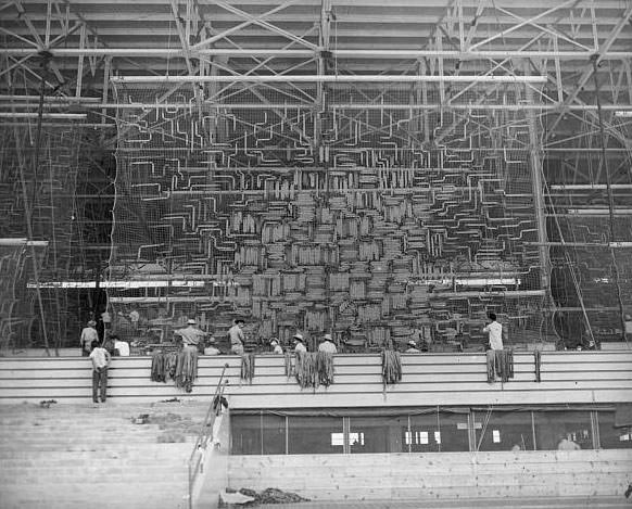 At work on camouflage nets at the Japanese internment camp in Santa Anita, California.