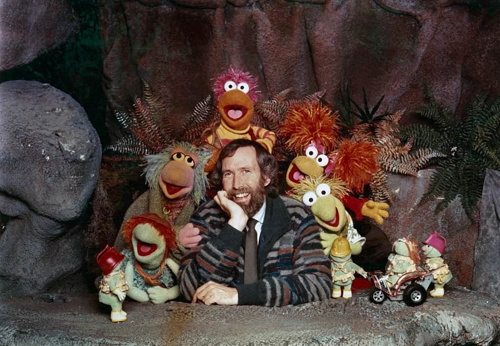 Jim Henson with some of the Muppet cast from the children's TV show 'Fraggle Rock', 1985.