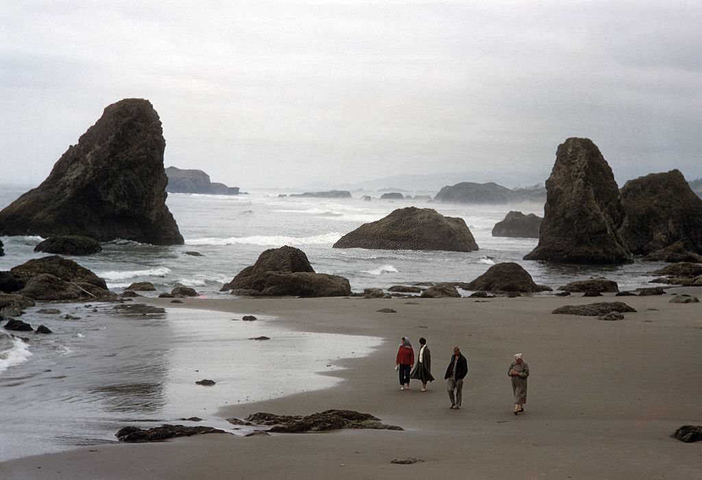 visitors searching for agate and jasper during photo shoot on beach.