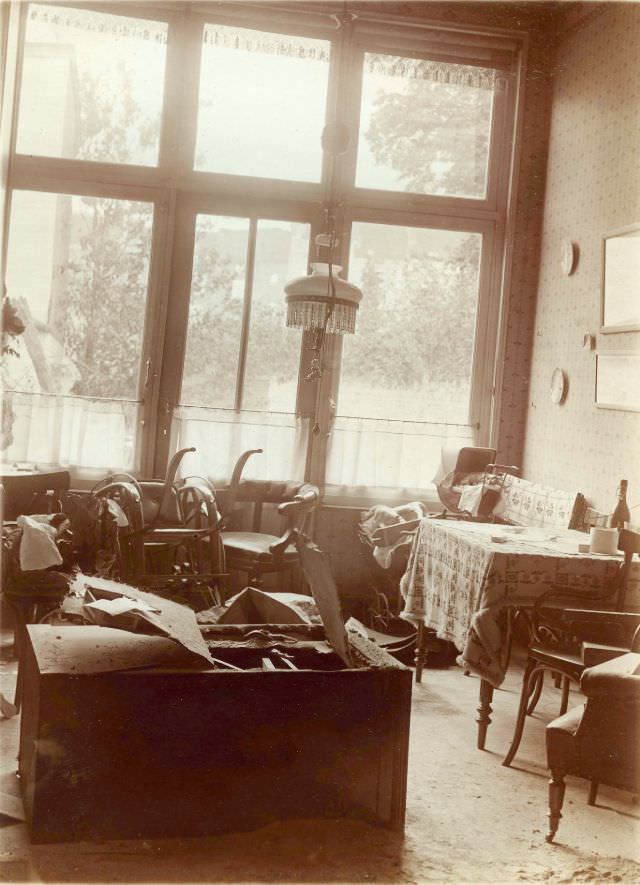 Shrapnel-pocked building interior, Leuven, August 1914