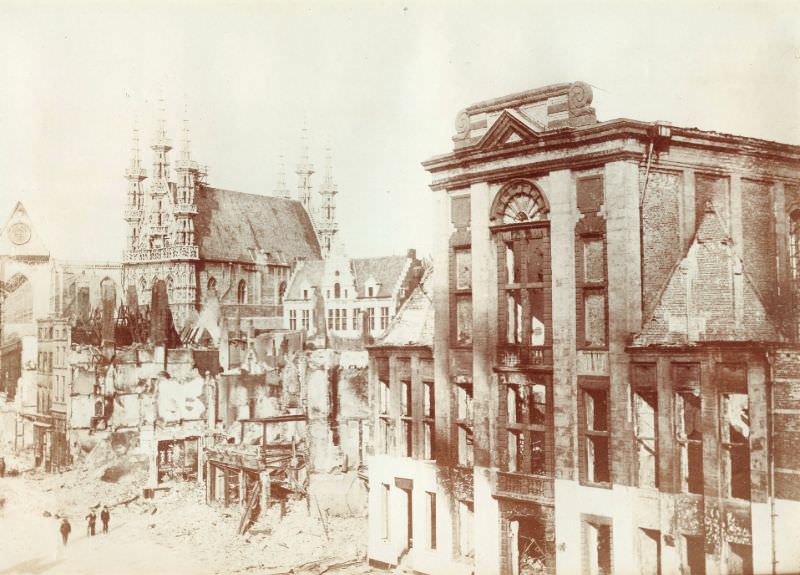 City Hall and St-Pieterskerk from Naamsestraat, Leuven, August 1914
