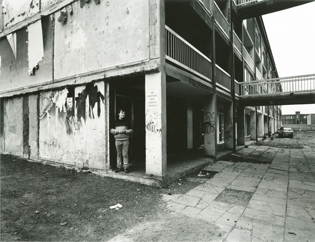 A small sign on the wall of some flats in Liverpool - We Support Our Labour Council - 1983.