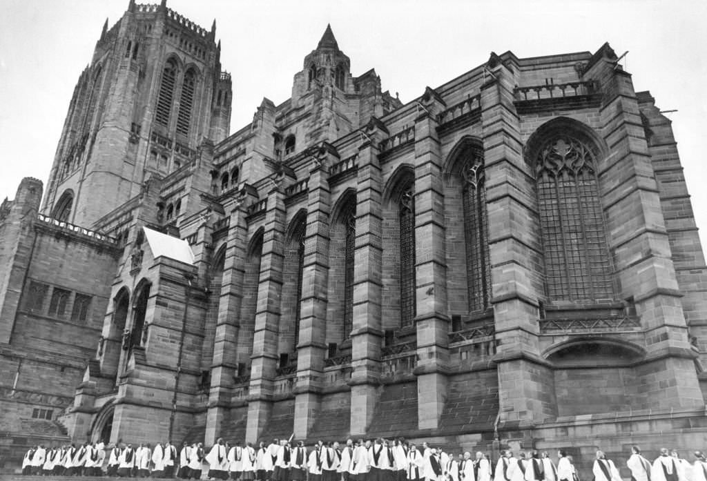 Exterior shot of Liverpool Cathedral, St James's Mount, Liverpool, 1st December 1987.