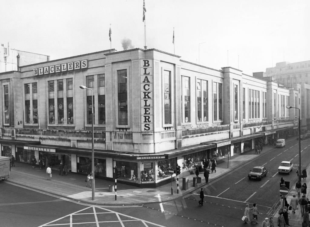 Blacklers Department Store seen here in the early 1980s Liverpool's answer to New Yorks Macy's occupies the corner of Elliot Street and Great Charlotte Street, Merseyside.