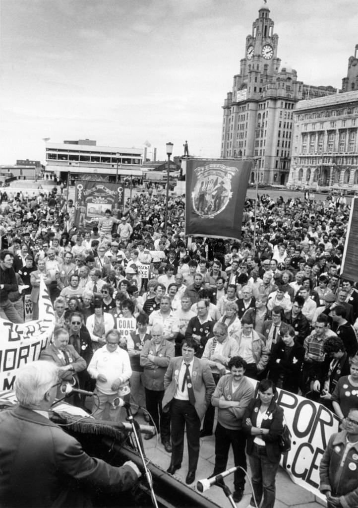 Liverpool Councillor Hamilton addresses a rally of Merseyside trade unionist during a day of action in support of the miners strike.