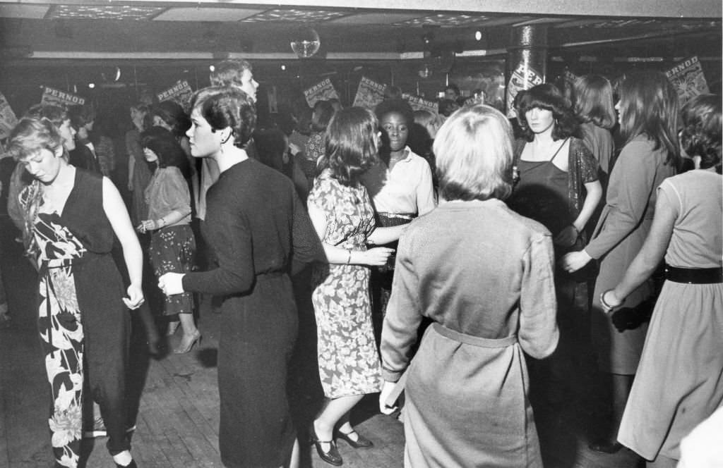 A crowded dance floor at Cagneys Night Club in Liverpool, 1980