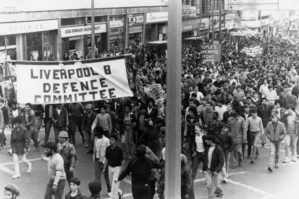 Demonstration against police violence in Liverpool on August 15, 1981