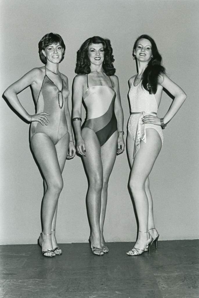 Three contestants in beauty contest being staged in Liverpool, 1981.