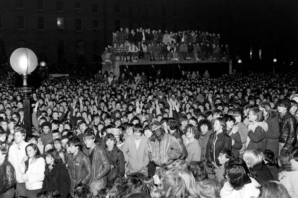 Crowd gathered in tribute to John Lennon in Liverpool, December 14, 1980