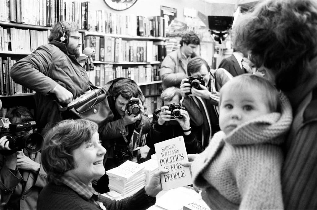 Shirley Williams of the Social Democratic Party on the campaign trail in Crosby ahead of the by-election, 18th November 1981.