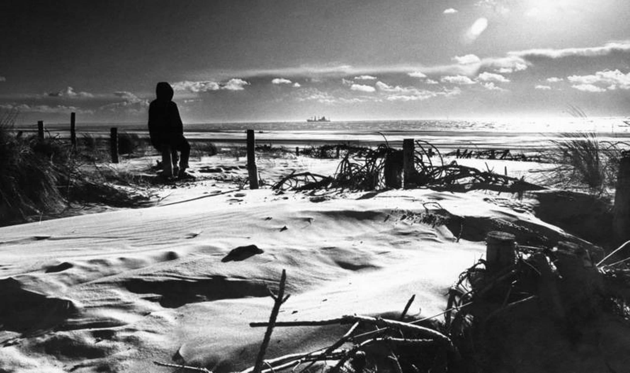 Formby Beach, evening sun in an autumn sky turns the beach at Formby into a surrealistic shadowland, 12th November 1980.