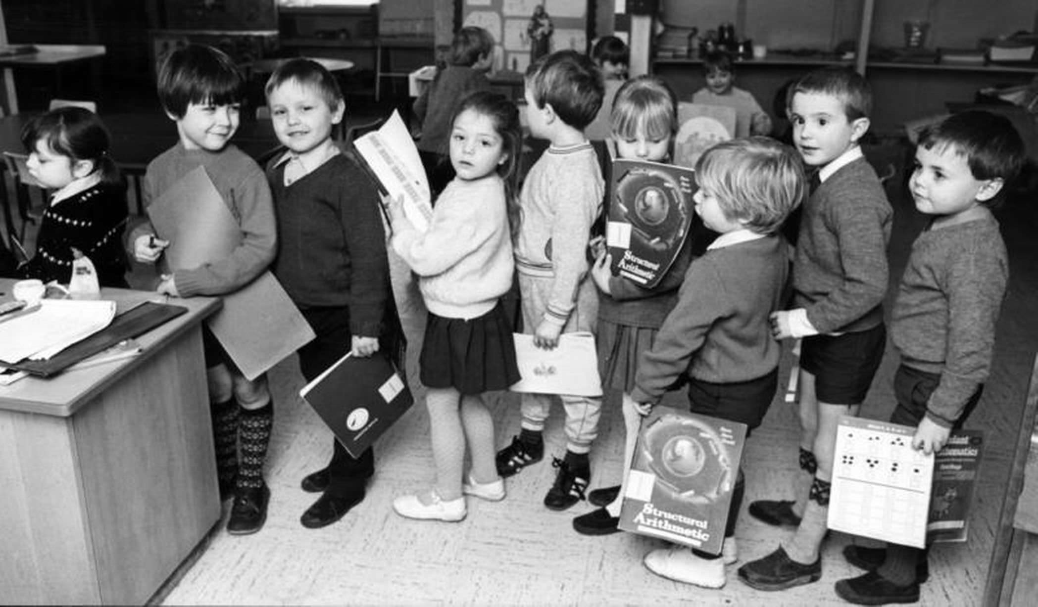 Pupils at St Brigid's Catholic Primary School, Cantril Farm, Liverpool. 22nd February 1984.