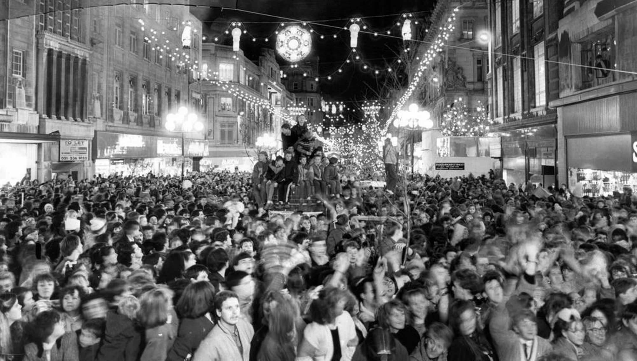 People watchiing the Christmas Lights as they are switched on, Church Street, Liverpool, 27th November 1986.
