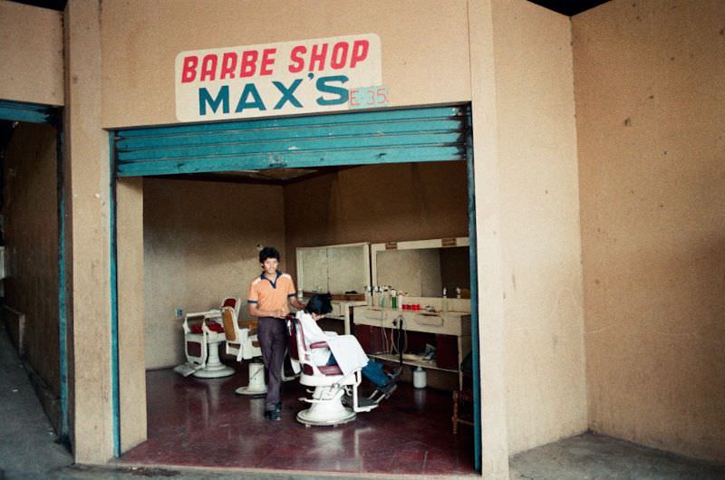 Barbershop at the Mercado Oriental, Managua, Nicaragua, 1985