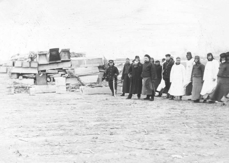 Stacks of coffins, showing arrangements of fuel, Changchun