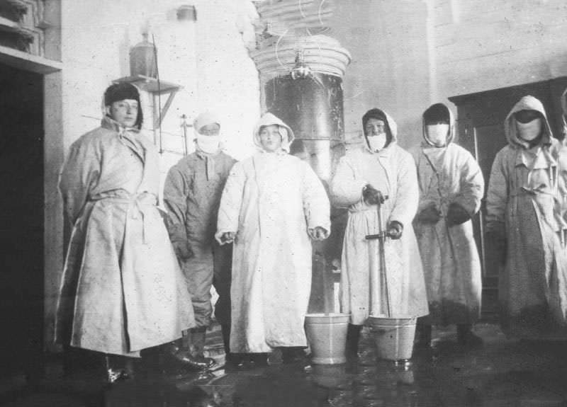 Disinfection room and part of Russian staff, Harbin
